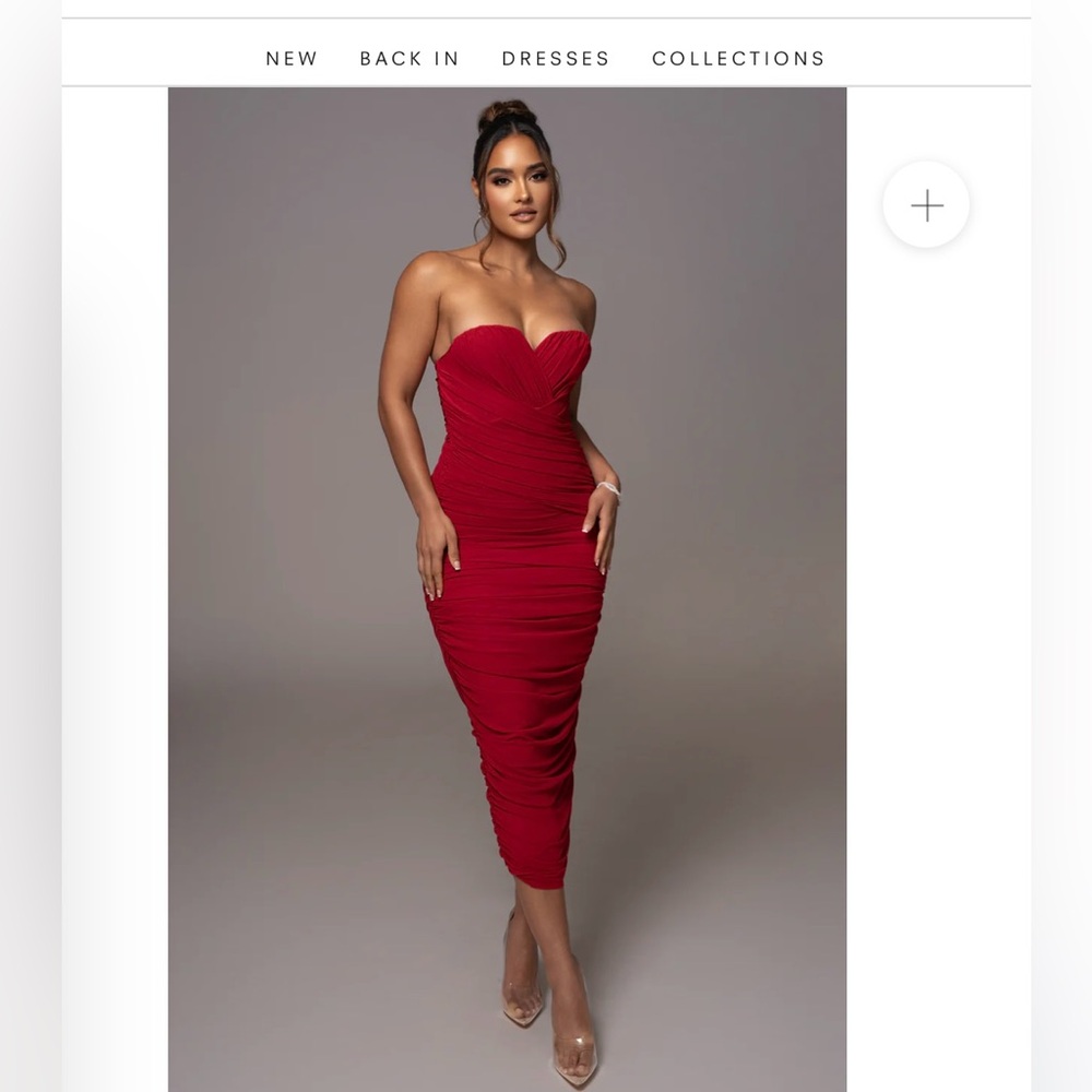 Red Acadia mesh midi dress from JLuxLabel